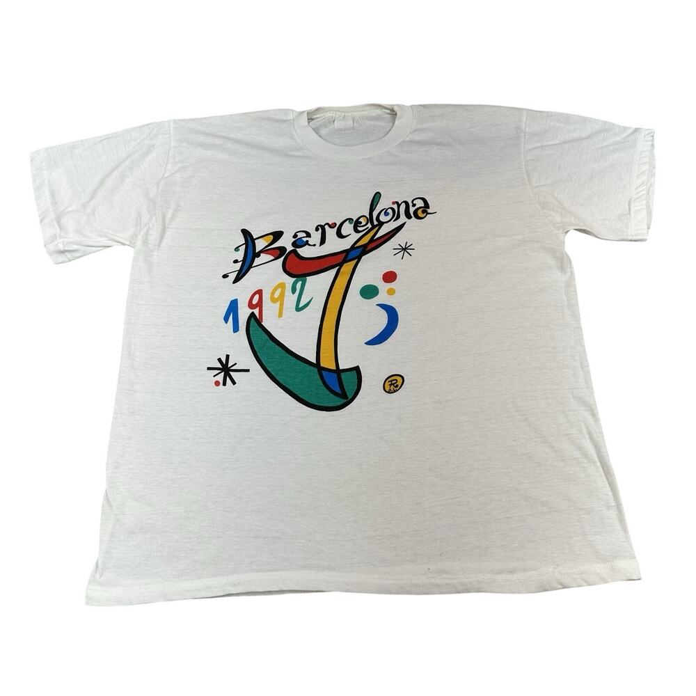 Vintage 1992 Barcelona Olympic Shirt Single Stitch White Size Approx XL